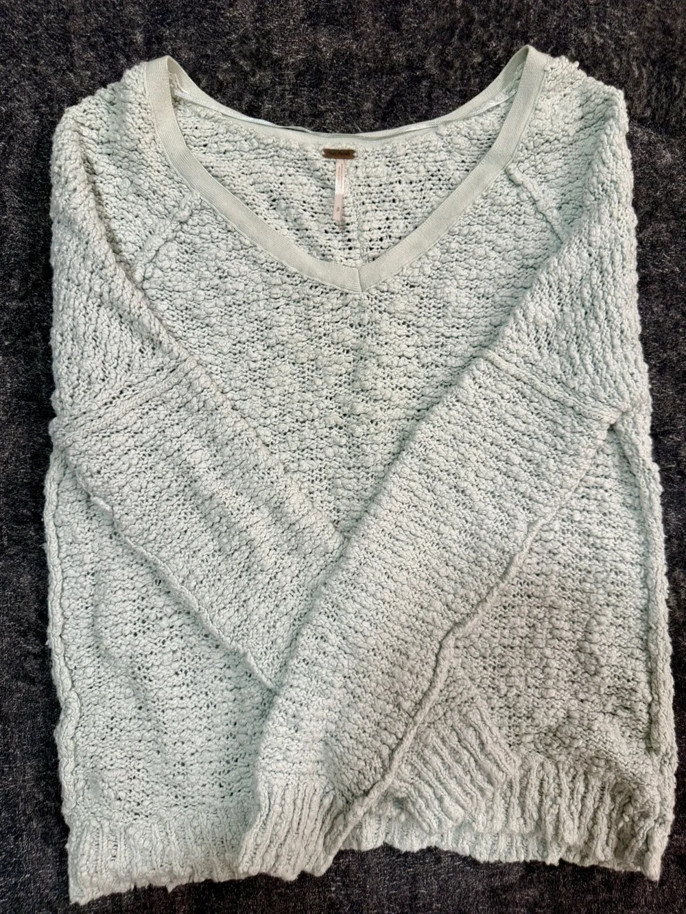 Free People Soft Mint V-Neck Knit Sweater